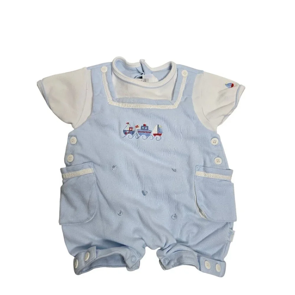 Vintage 90s Baby Boy Sailboat Blue Romper 3 Months